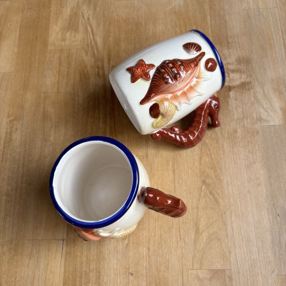 3D Sea Horse Mug Cups Set Of 2 Ocean Theme Retro Mexican coffee Boho Beach Vibe - Picture 9 of 12